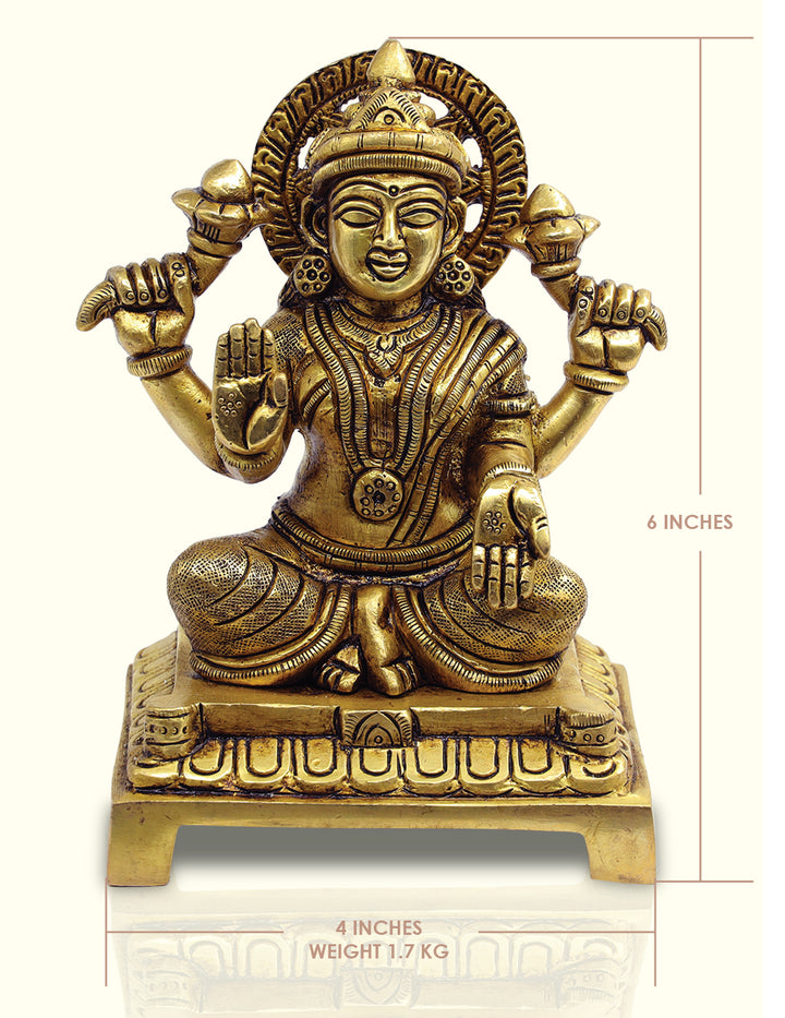 6" Brass Padma Lakshmi with Square Base - Sripuram Store