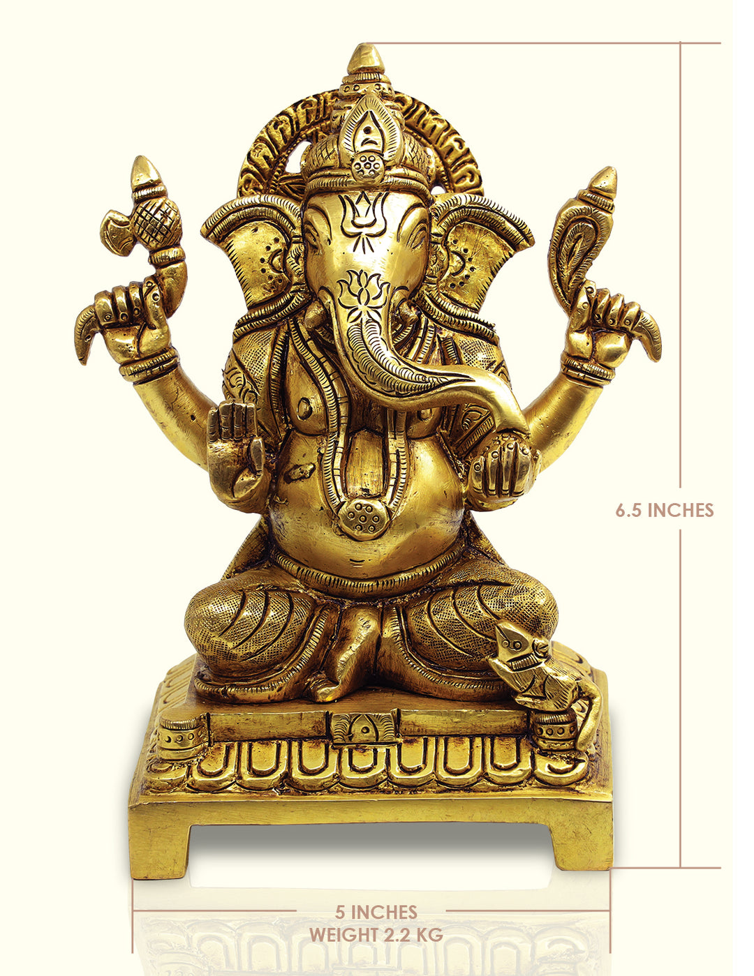 6.5" Brass Ganesha with Square Base - Sripuram Store