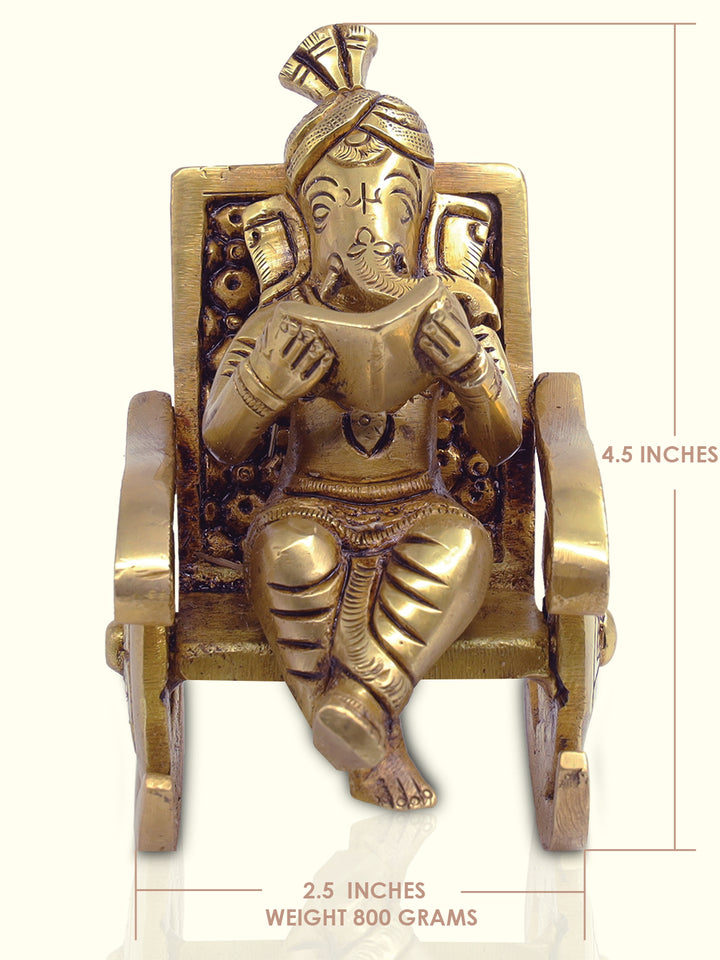 4.5" Brass Ganesha seated in a Rocking Chanr - Sripuram Store