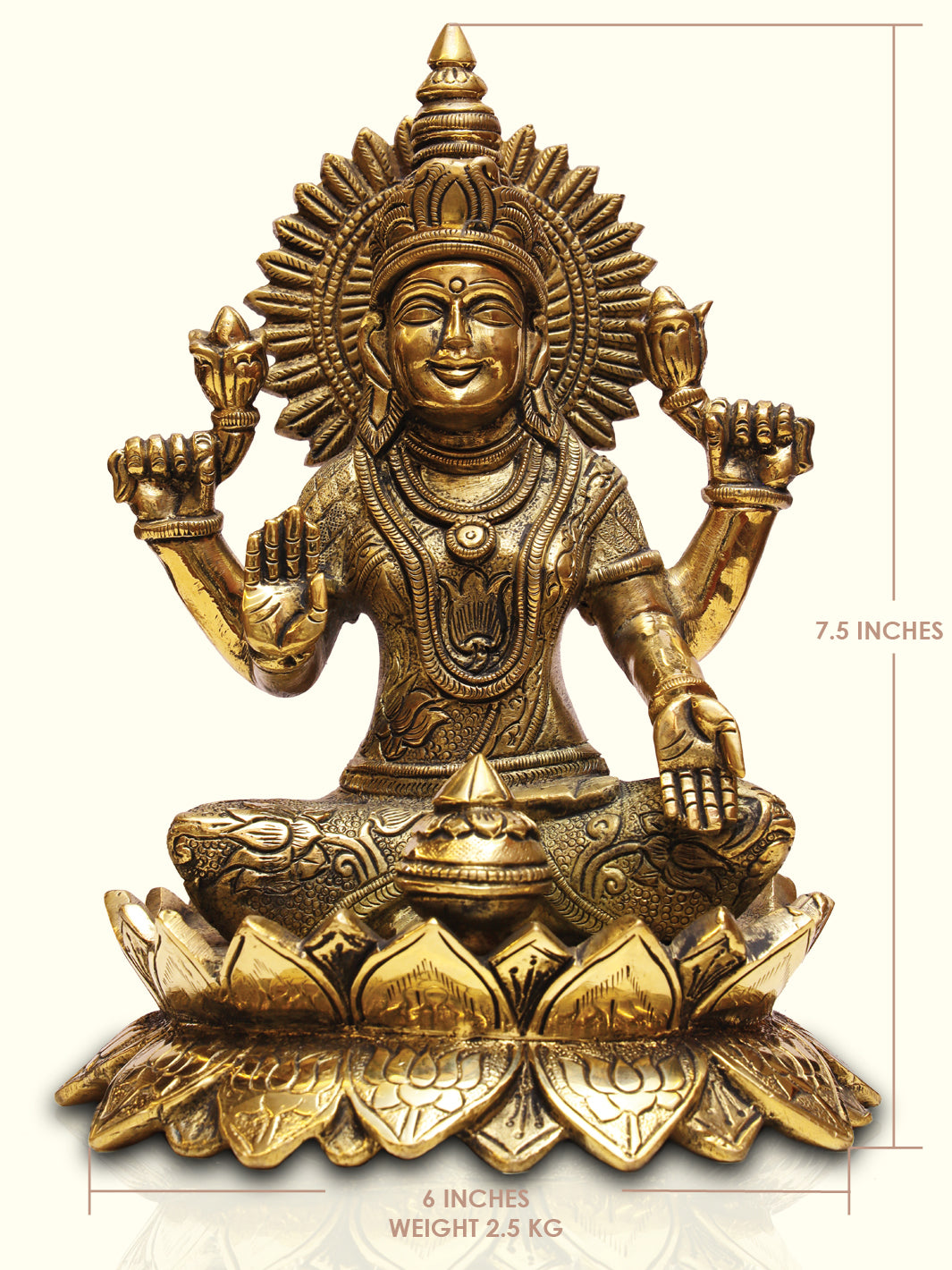 7.5" Brass Padma Lakshmi with  Lotus Base - Sripuram Store