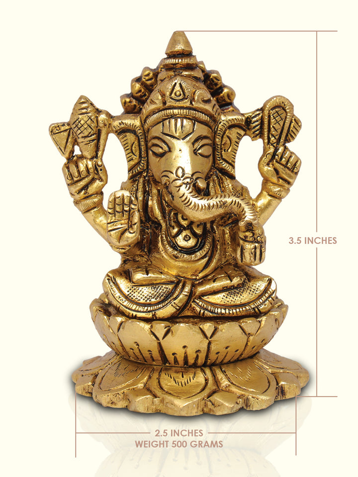 3.5" Brass Ganesha with Lotus Base - Sripuram Store