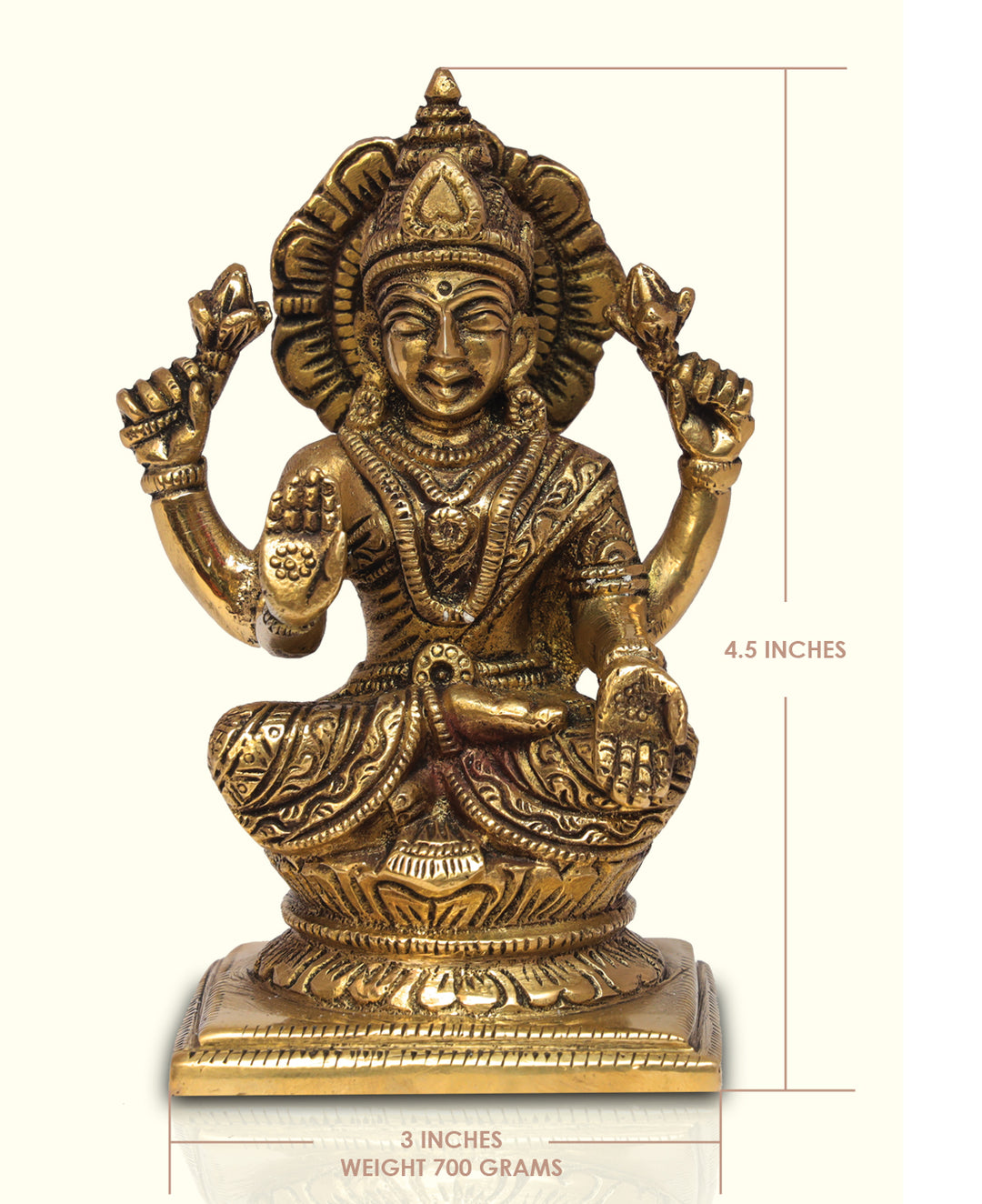 4.5" Brass Lakshmi Square Base - Sripuram Store