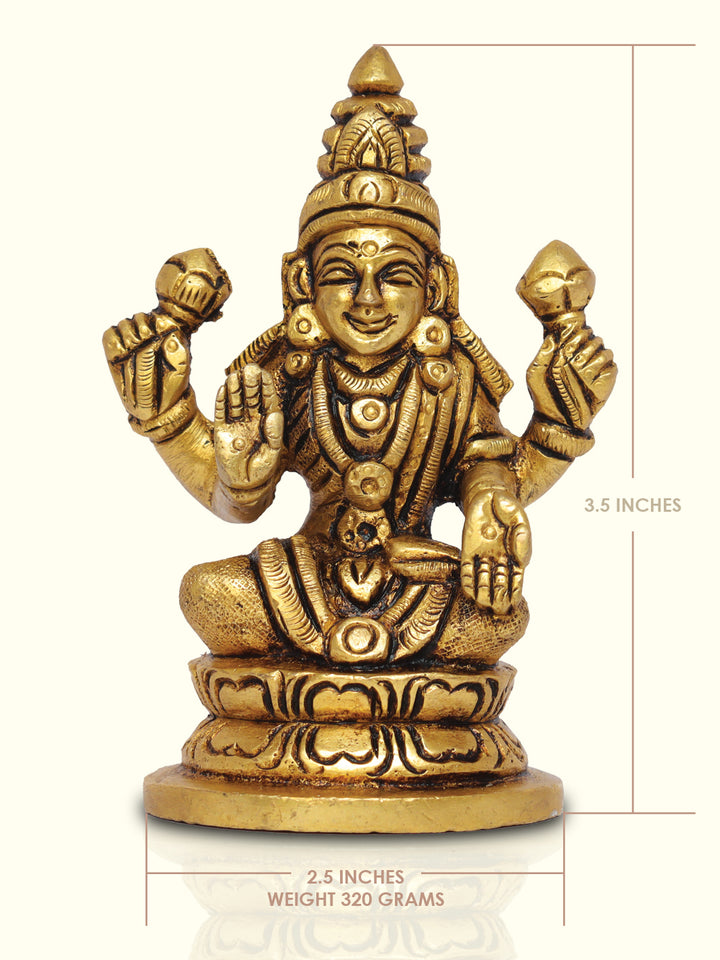 3.5" Brass Lakshmi with Round Base and Yellow Antique Finish - Sripuram Store