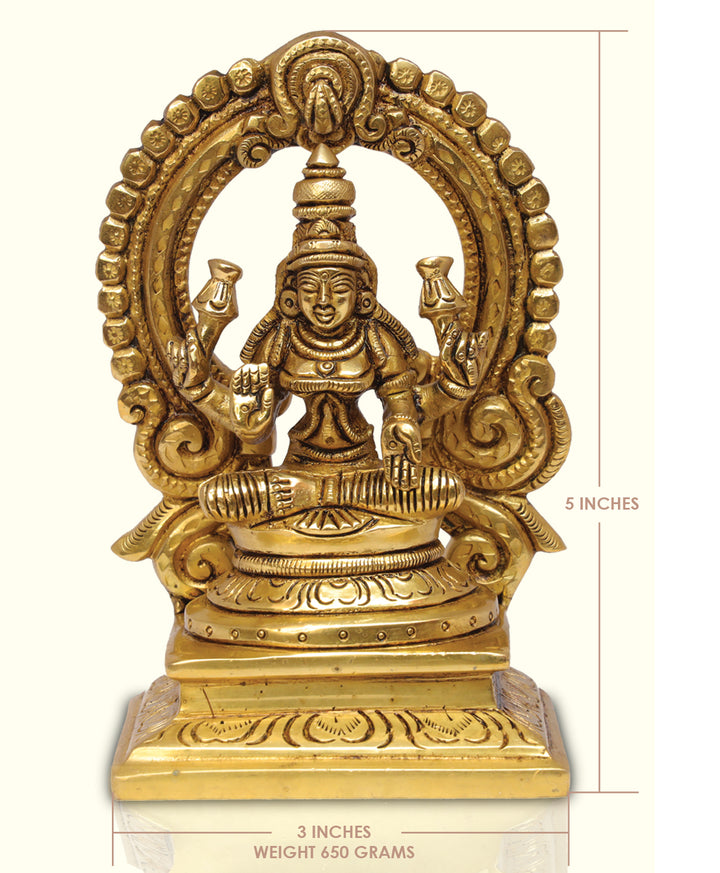 5" Brass Lakshmi with Arch in Yellow Antique Finish - Sripuram Store