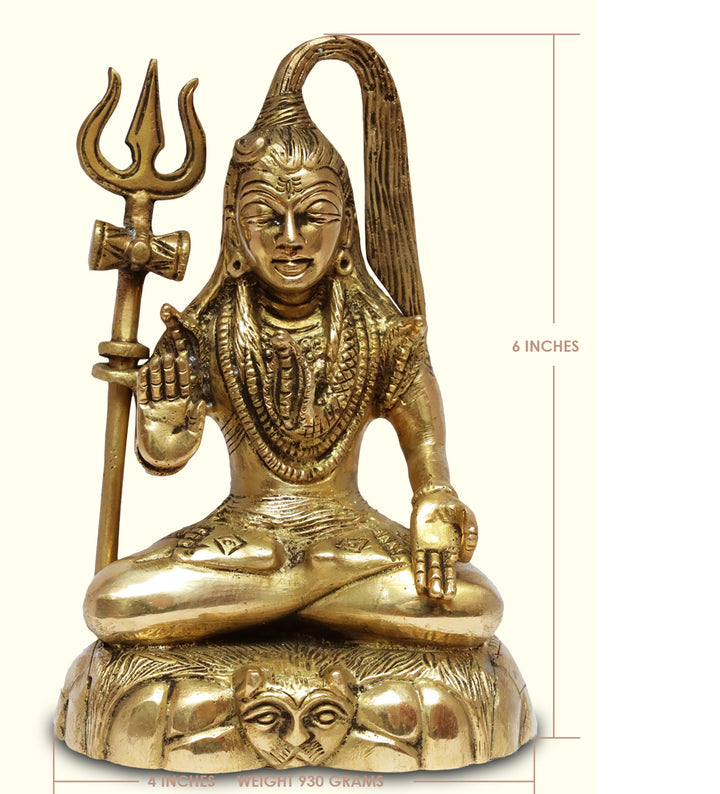 6" Brass Shiva - seated - Sripuram Store