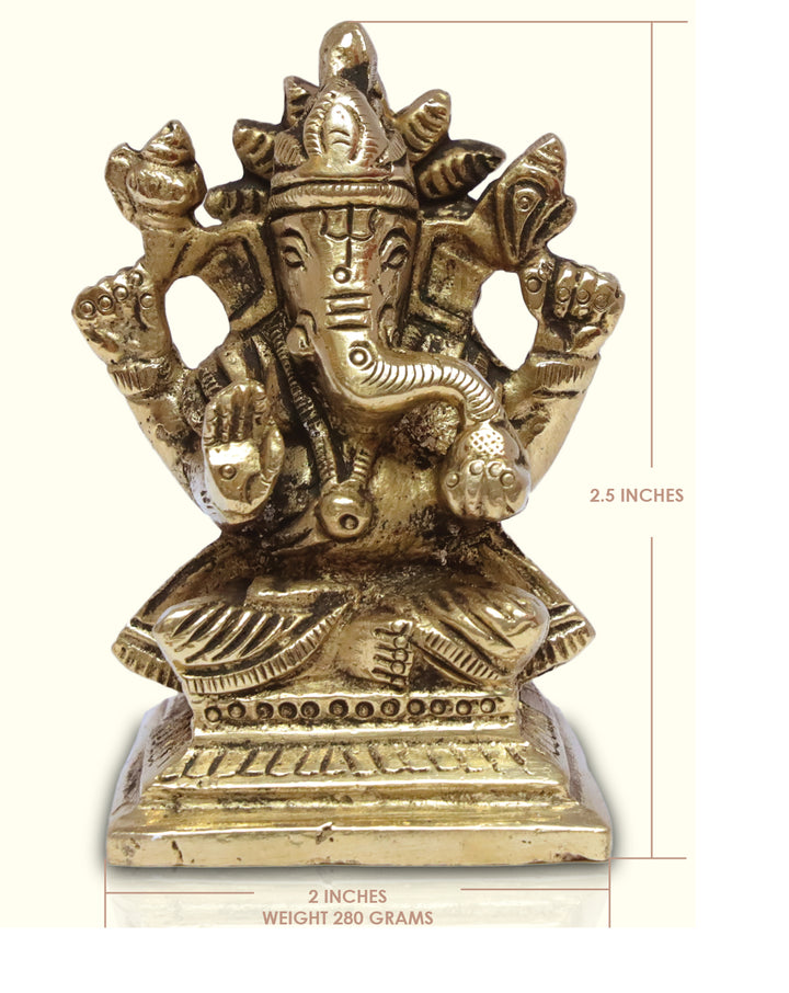 2.5" Brass Ganesha with Square Base - Sripuram Store