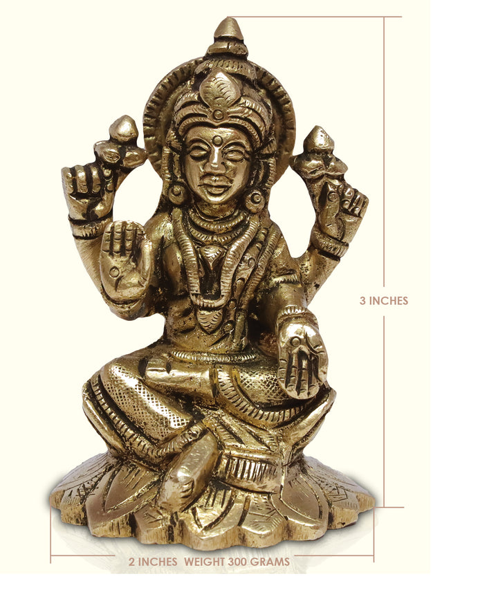 3" Brass Lakshmi with Lotus Base - Sripuram Store