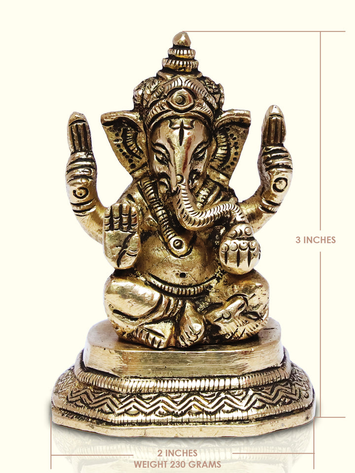 3" Brass Ganesha with D Shape Base - Sripuram Store