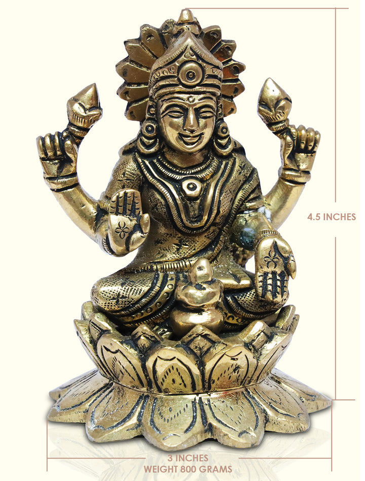 4" Brass Lakshmi with Lotus Base in Special Finish - Sripuram Store