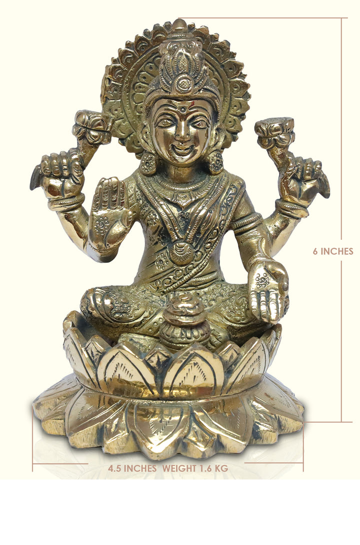 6" Brass Lakshmi with Lotus Base in Special Finish - Sripuram Store