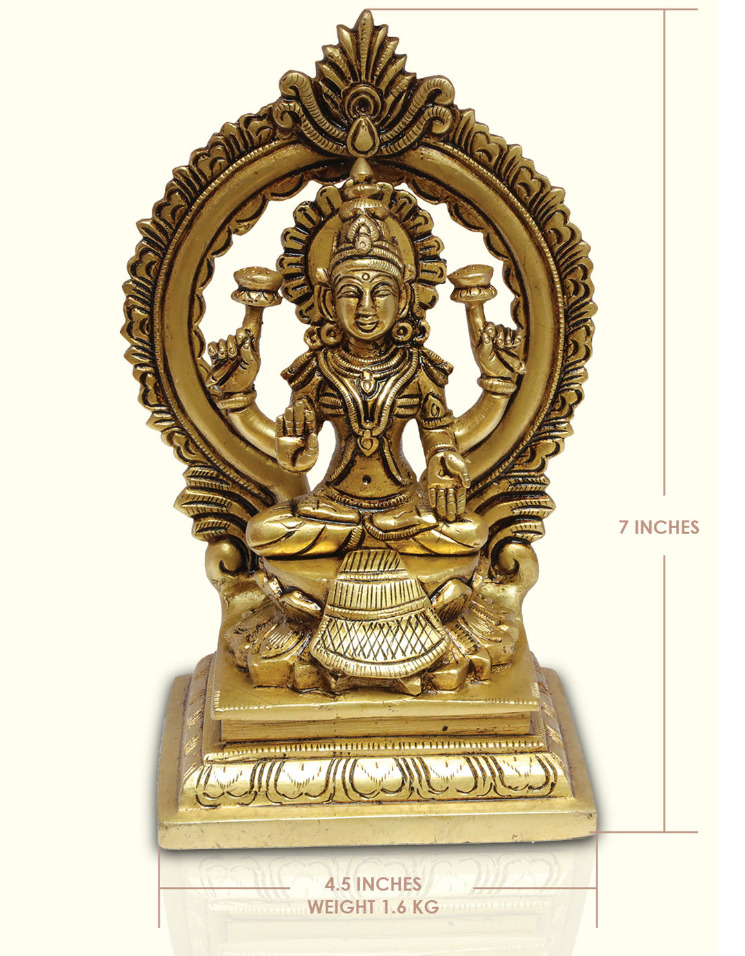 7" Brass Lakshmi with an Arch and Special Finish - Sripuram Store