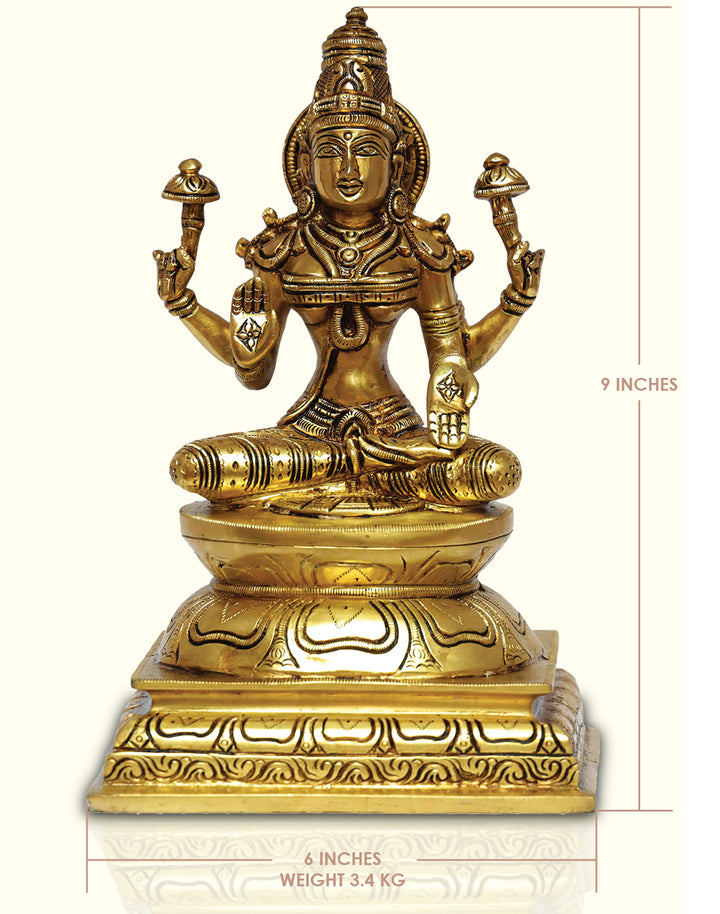 9" Brass Lakshmi with Square Base - Sripuram Store