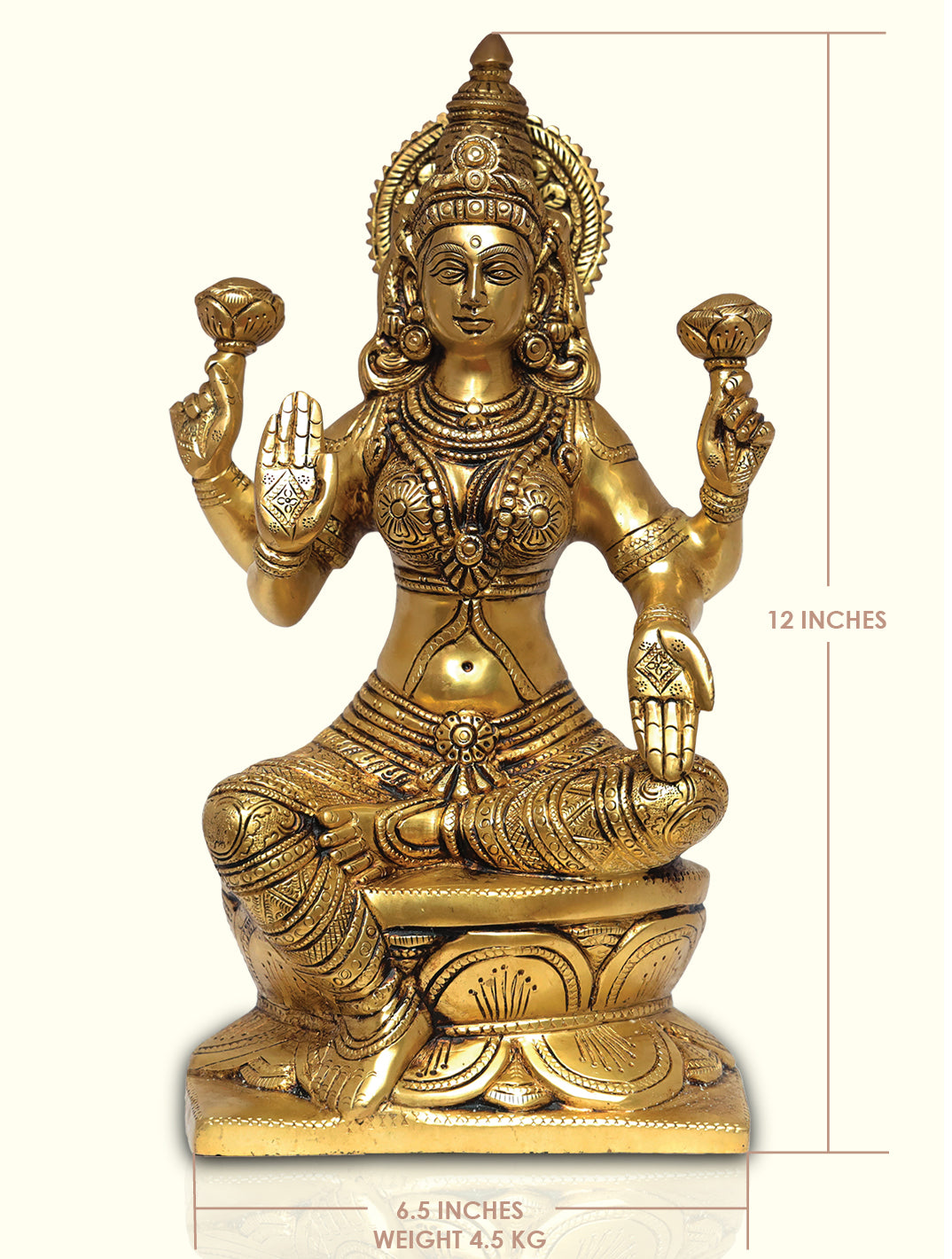 12" Brass Seated Lakshmi - Sripuram Store