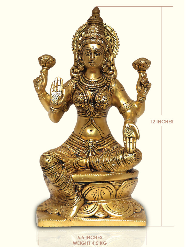 12" Brass Seated Lakshmi - Sripuram Store