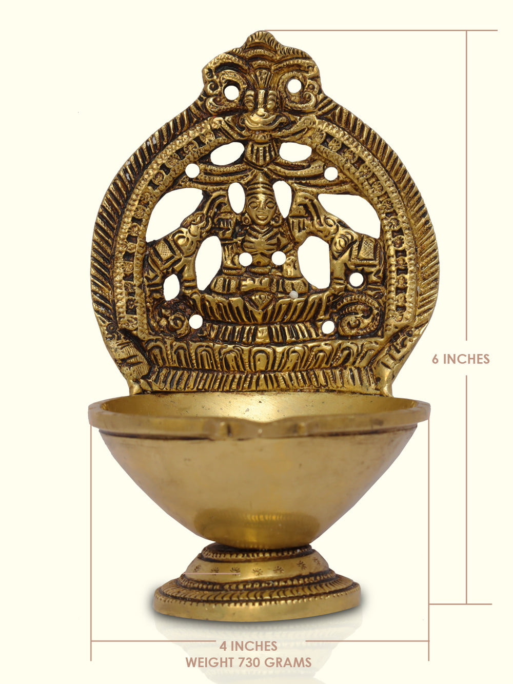 6" Brass Gajalakshmi with Arch Deepa - Sripuram Store