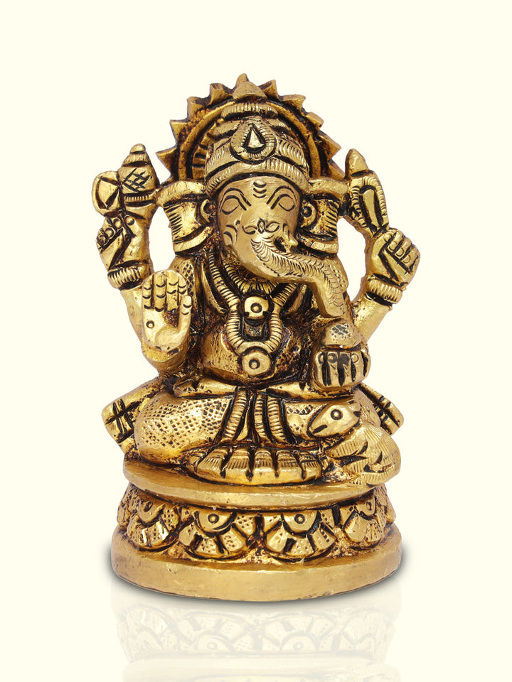 3" Brass Ganesha with Round Base - Sripuram Store