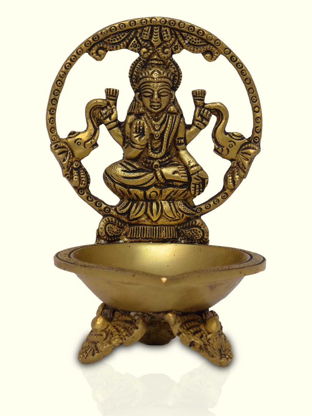 6" Brass Round Gajalakshmi Deepa - Sripuram Store