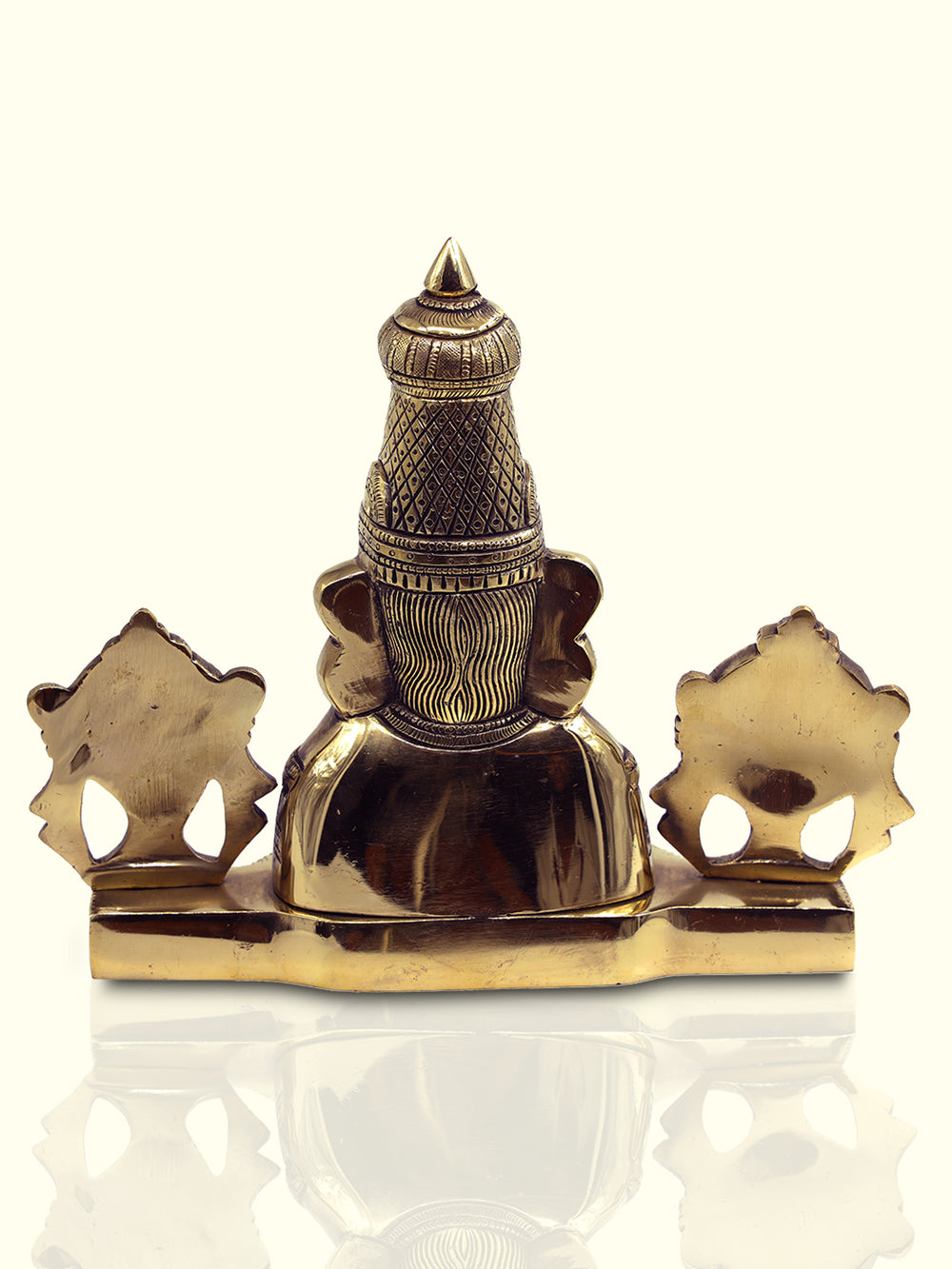 8.5" Brass Perumal with Shanka and Chakra in C Shape Stand - Sripuram Store