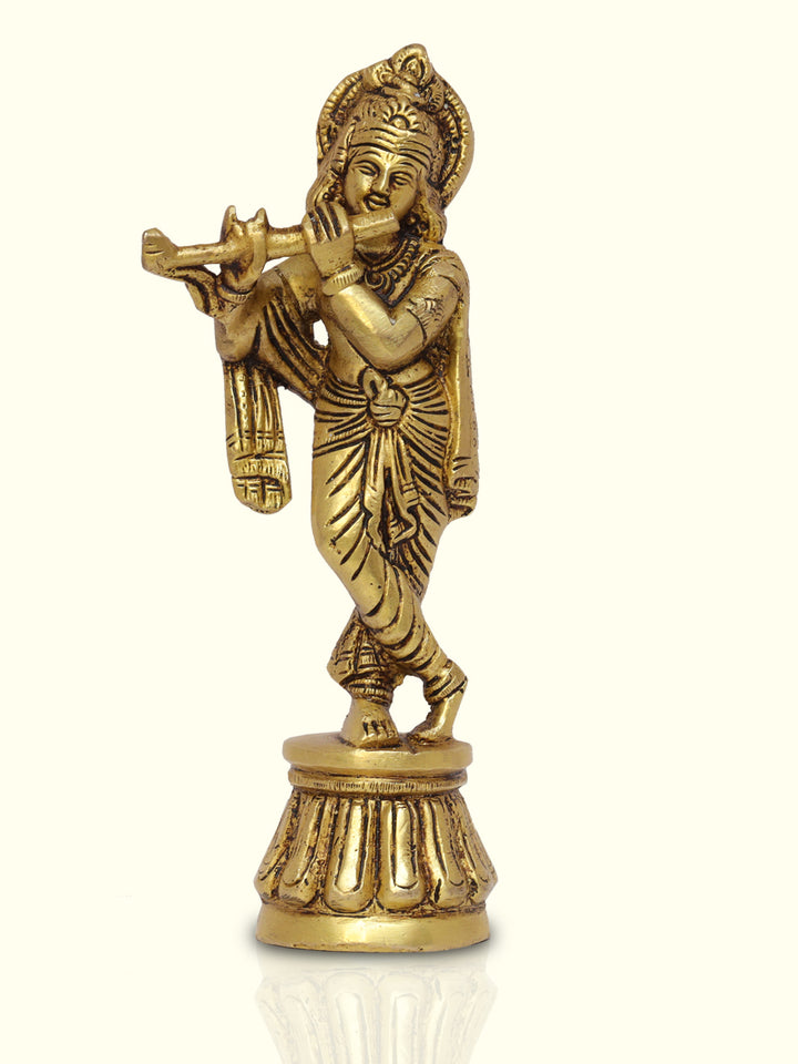 6.5 "Brass Krishna Yellow Antique Finish - Sripuram Store