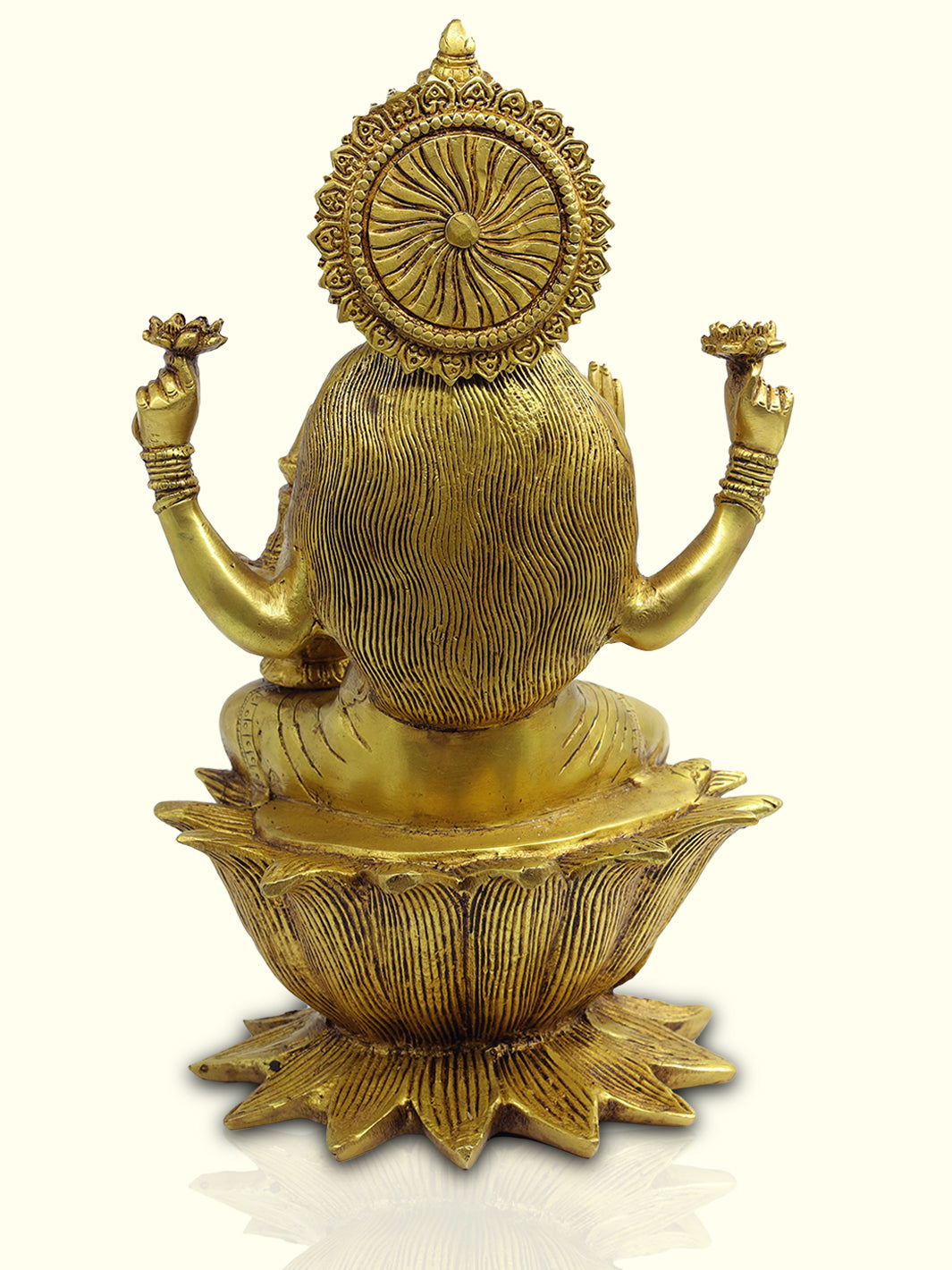 12" Brass Lakshmi with Kalasam and having a Lotus Base - Sripuram Store