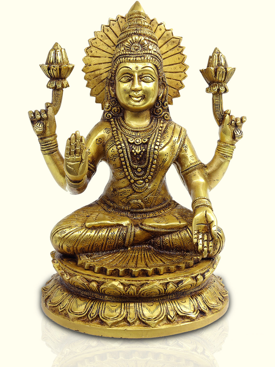 10.5" Brass Lakshmi with Round Base - Sripuram Store