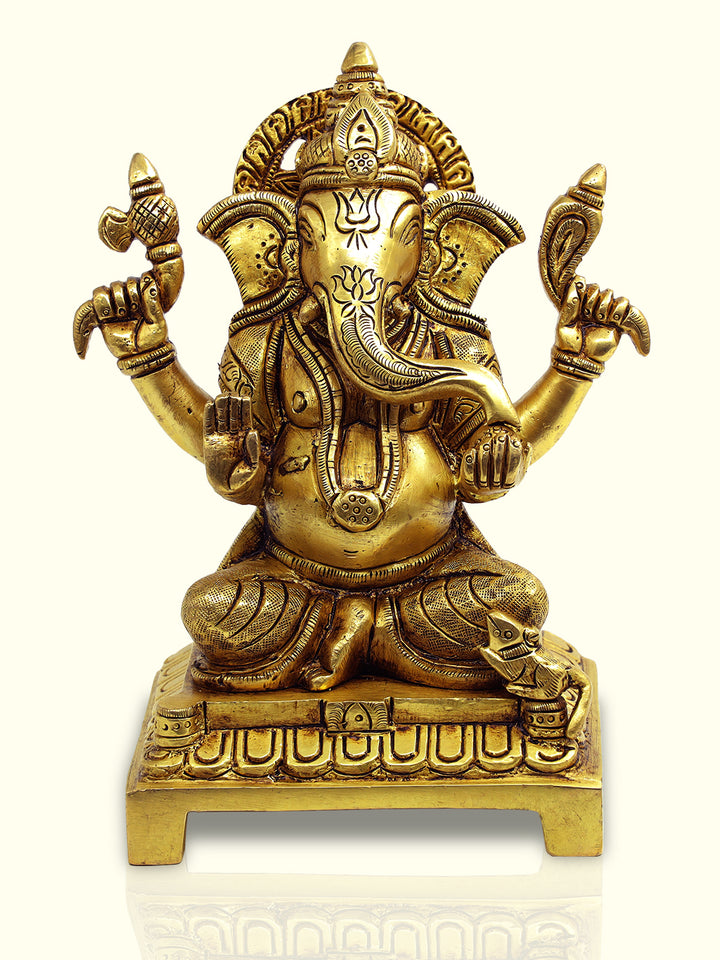 6.5" Brass Ganesha with Square Base - Sripuram Store