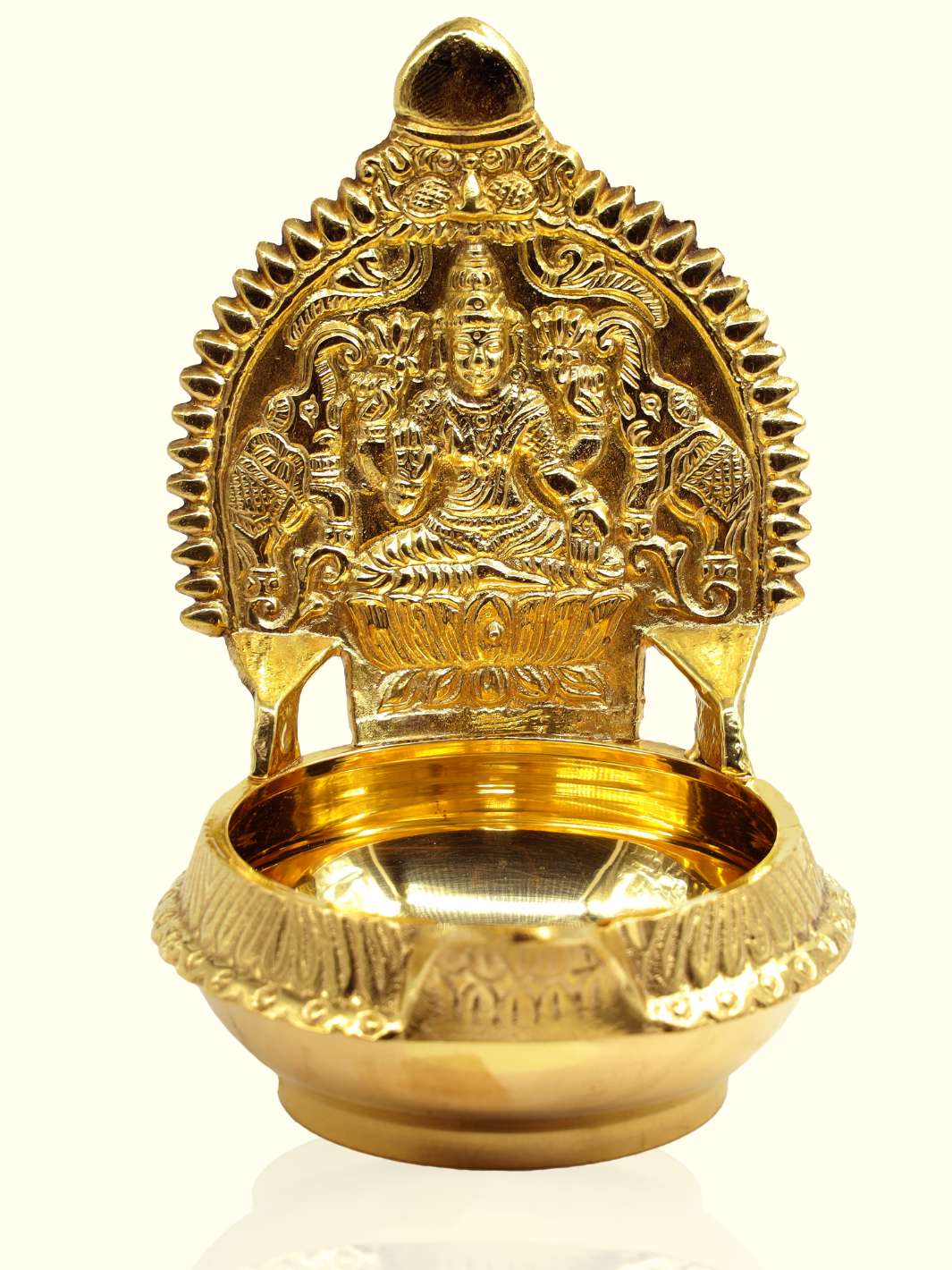 6" Brass GajaLakshmi Deepa (Lamp) - Sripuram Store