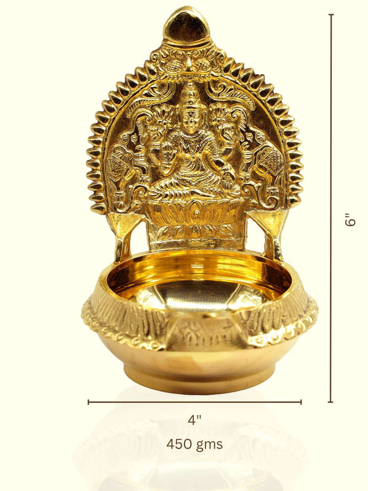 6" Brass GajaLakshmi Deepa (Lamp) - Sripuram Store