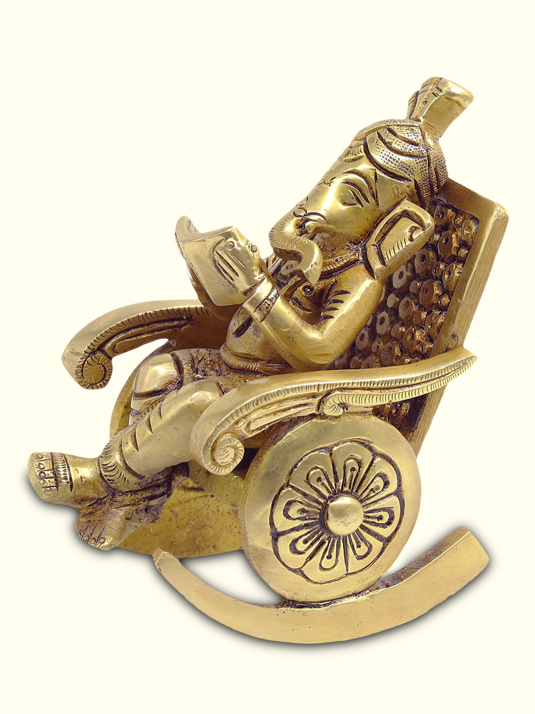 4.5" Brass Ganesha seated in a Rocking Chanr - Sripuram Store