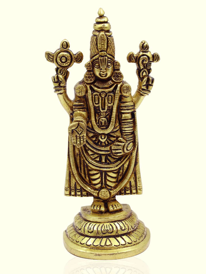 7" Brass Balaji in Yellow Antique Finish - Sripuram Store