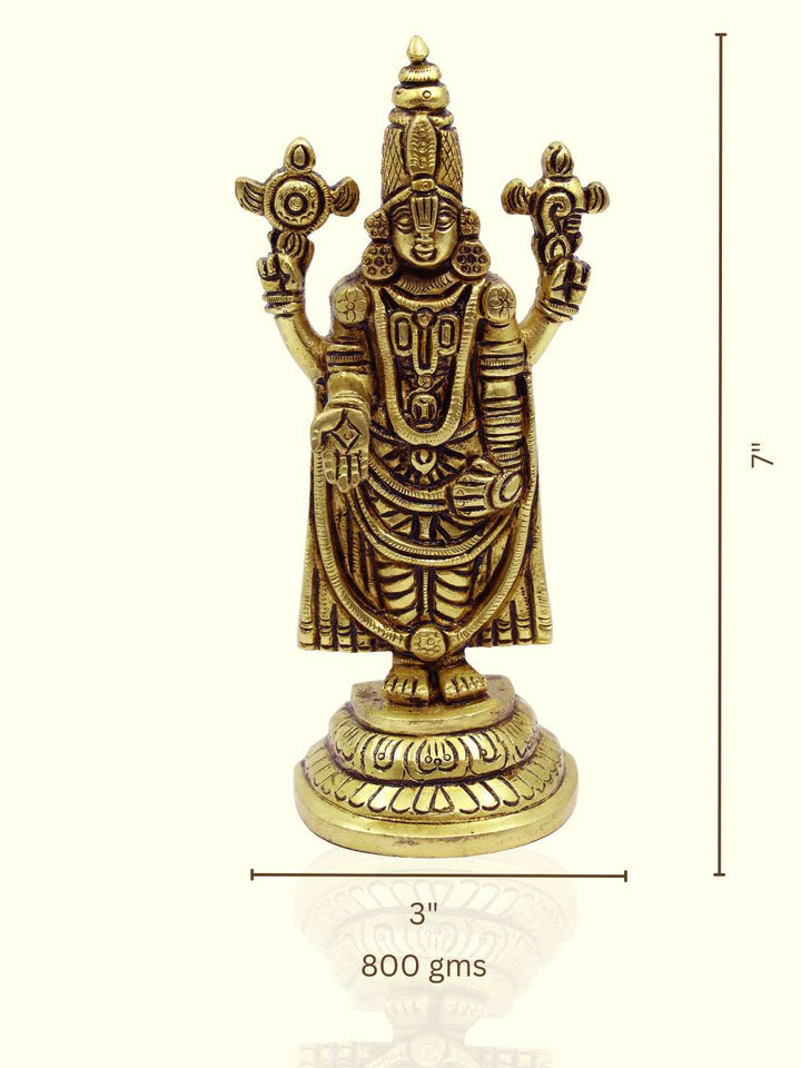 7" Brass Balaji in Yellow Antique Finish - Sripuram Store