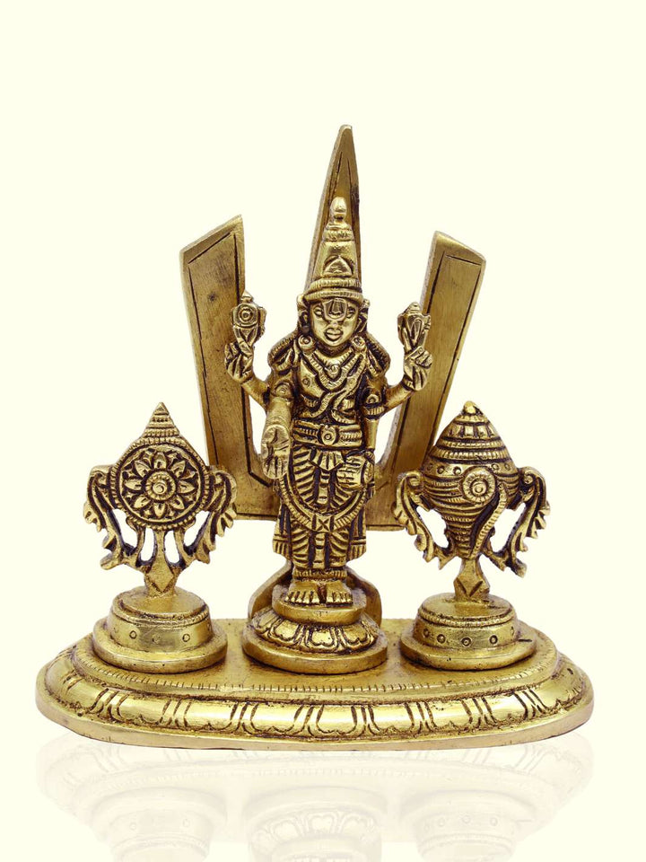 5" Brass Balaji with Shanka and Chakra on the side - Sripuram Store