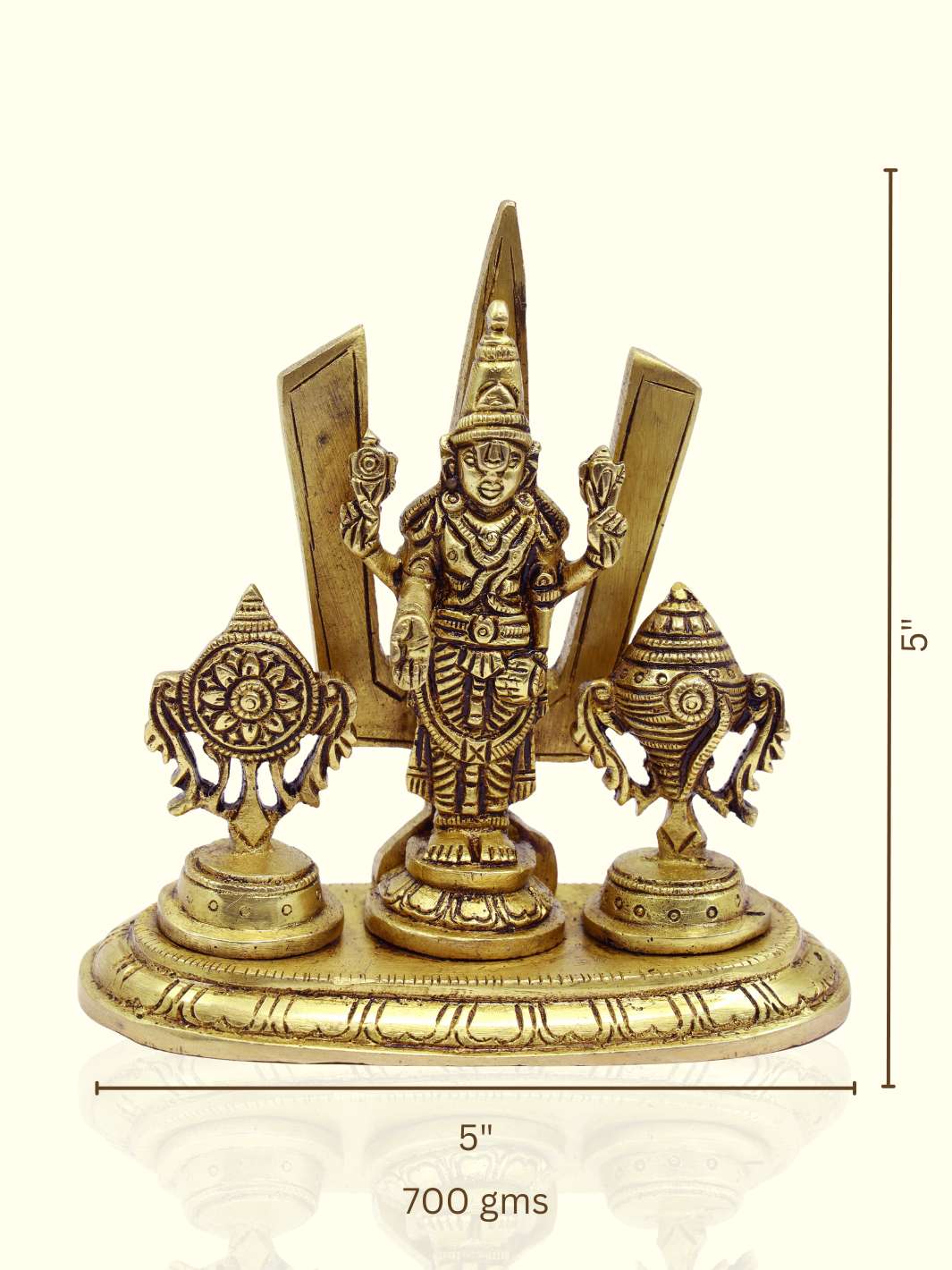 5" Brass Balaji with Shanka and Chakra on the side - Sripuram Store