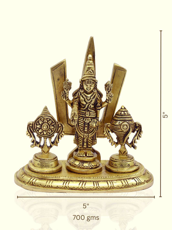 5" Brass Balaji with Shanka and Chakra on the side - Sripuram Store