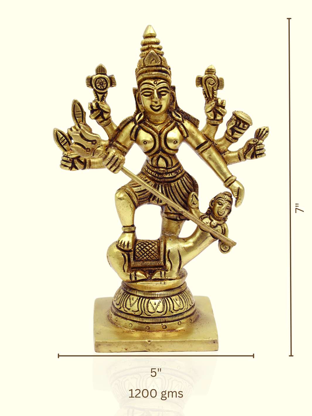 7" Brass Mahishasura Mardini - Sripuram Store