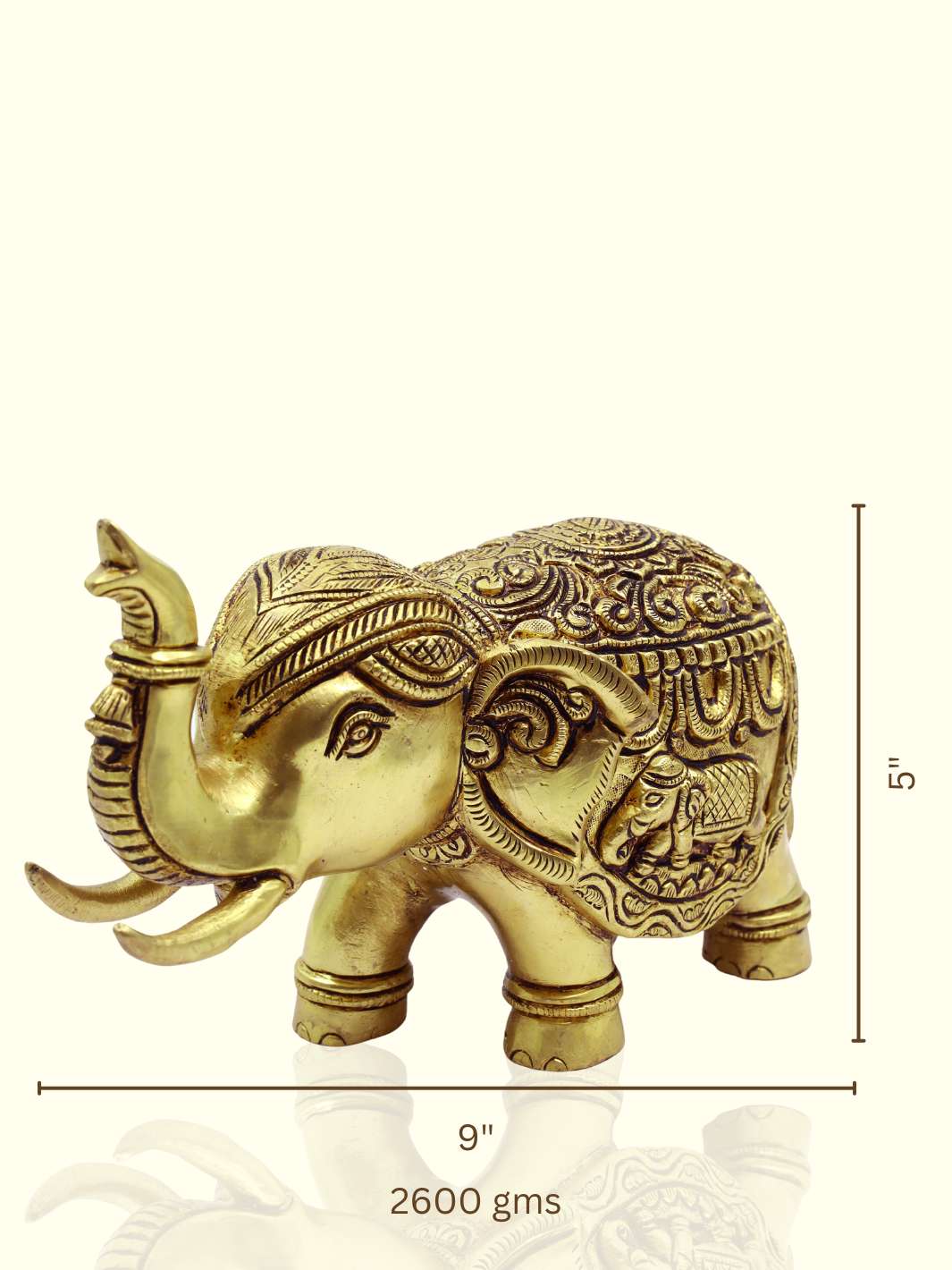 5" x 9" Brass Elephant - Sripuram Store