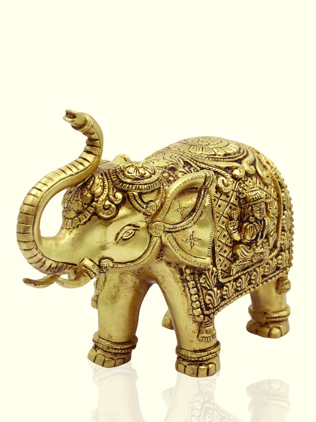 7" x 9" Brass Elephant with Lakshmi - Sripuram Store