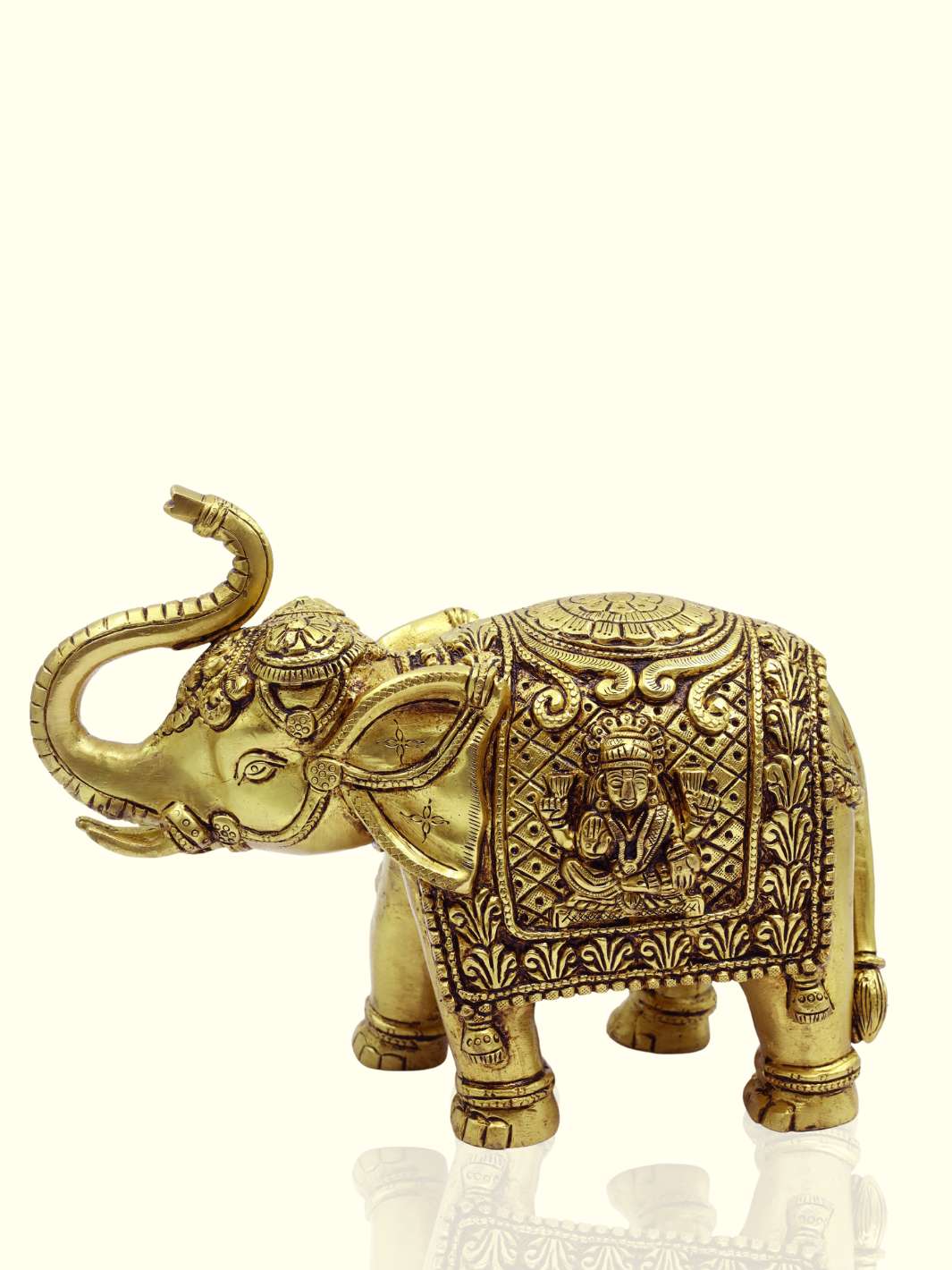 7" x 9" Brass Elephant with Lakshmi - Sripuram Store