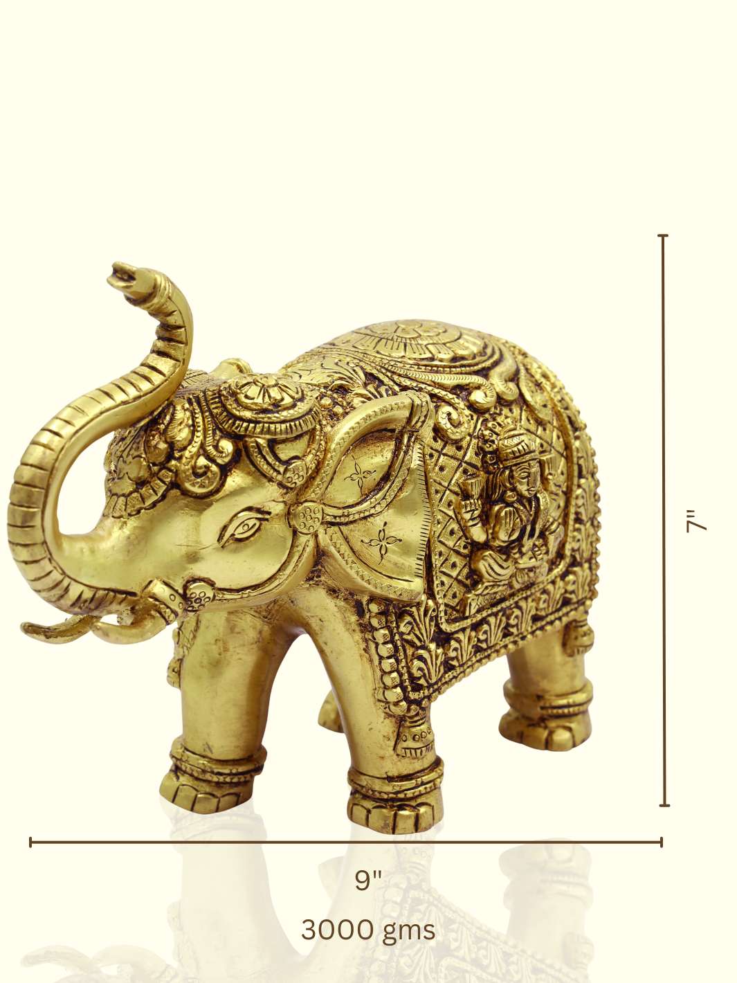 7" x 9" Brass Elephant with Lakshmi - Sripuram Store