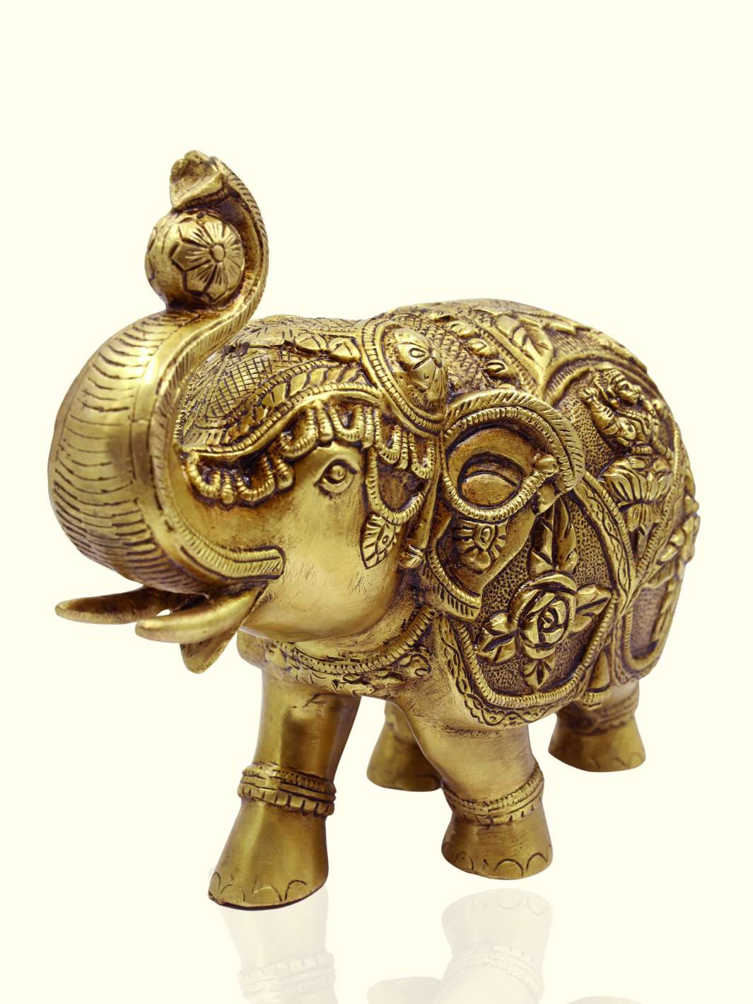 8.5" x 10" Brass Elephant with Lakshmi - Sripuram Store