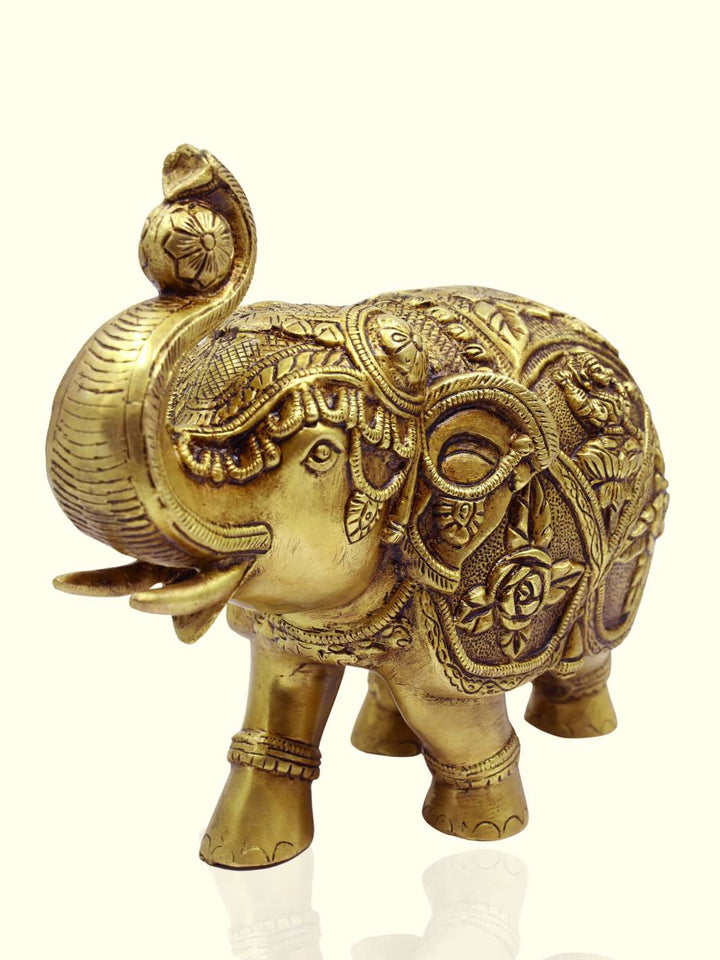 8.5" x 10" Brass Elephant with Lakshmi - Sripuram Store