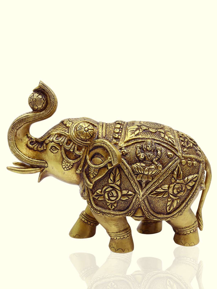 8.5" x 10" Brass Elephant with Lakshmi - Sripuram Store