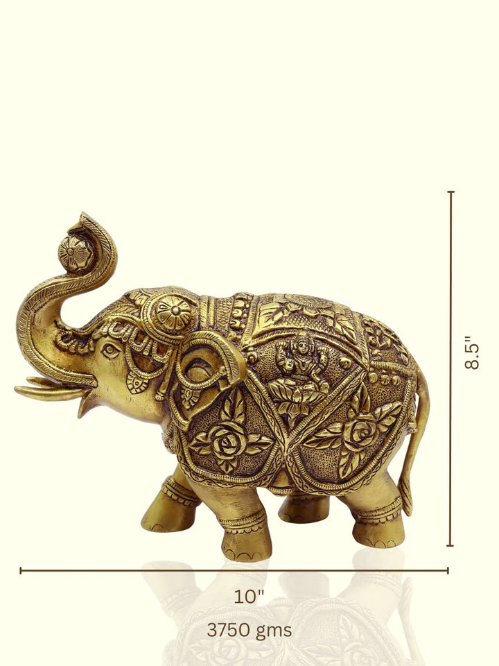 8.5" x 10" Brass Elephant with Lakshmi - Sripuram Store