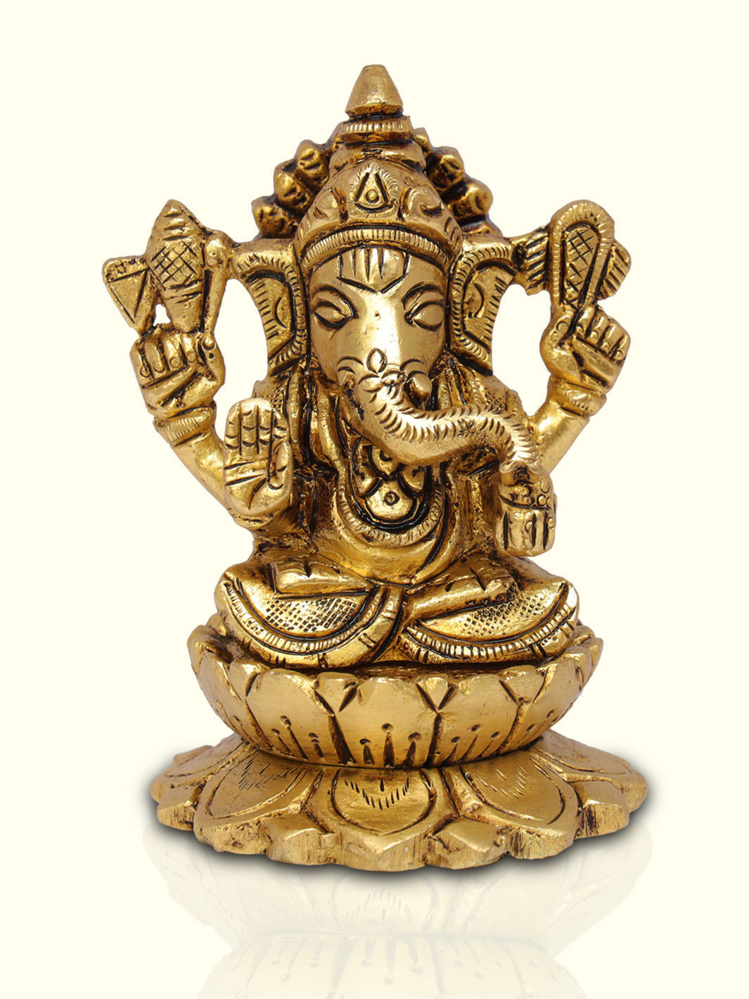 3.5" Brass Ganesha with Lotus Base - Sripuram Store