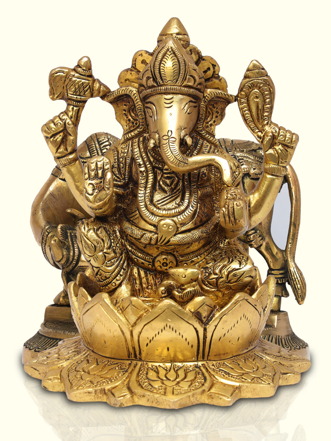 5.5" Brass Ganesha with Lotus Base - Sripuram Store