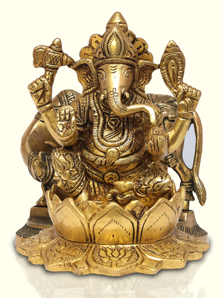 5.5" Brass Ganesha with Lotus Base - Sripuram Store