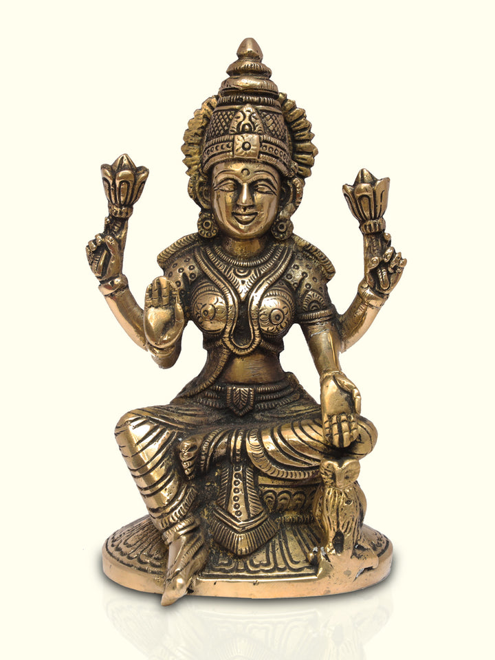 6.5" Brass Oval Base Seated Lakshmi - Sripuram Store