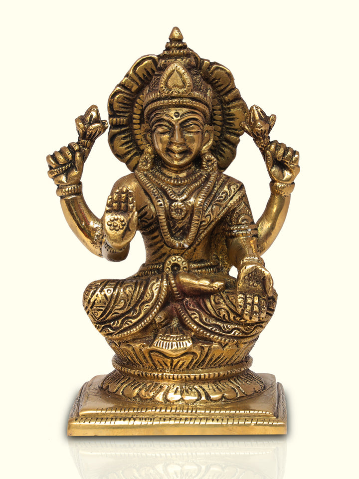 4.5" Brass Lakshmi Square Base - Sripuram Store