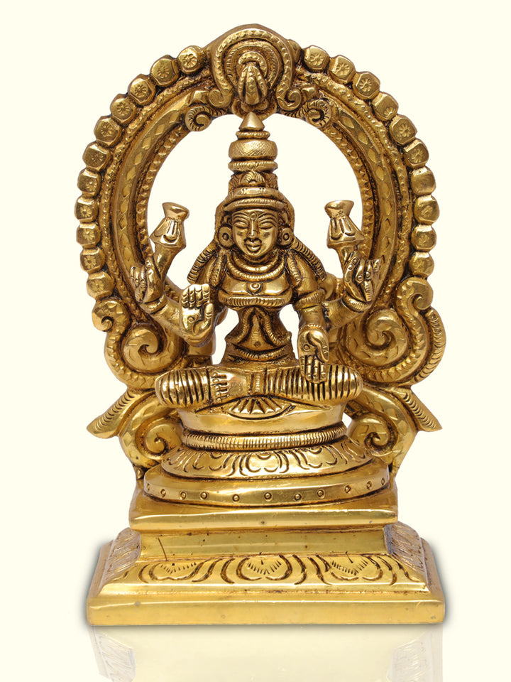 5" Brass Lakshmi with Arch in Yellow Antique Finish - Sripuram Store