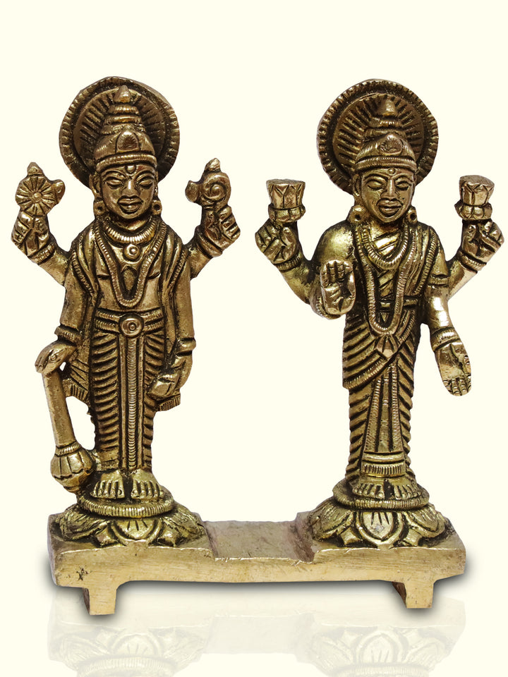 3.5" Brass Vishnu Lakshmi Antique Finish - Sripuram Store